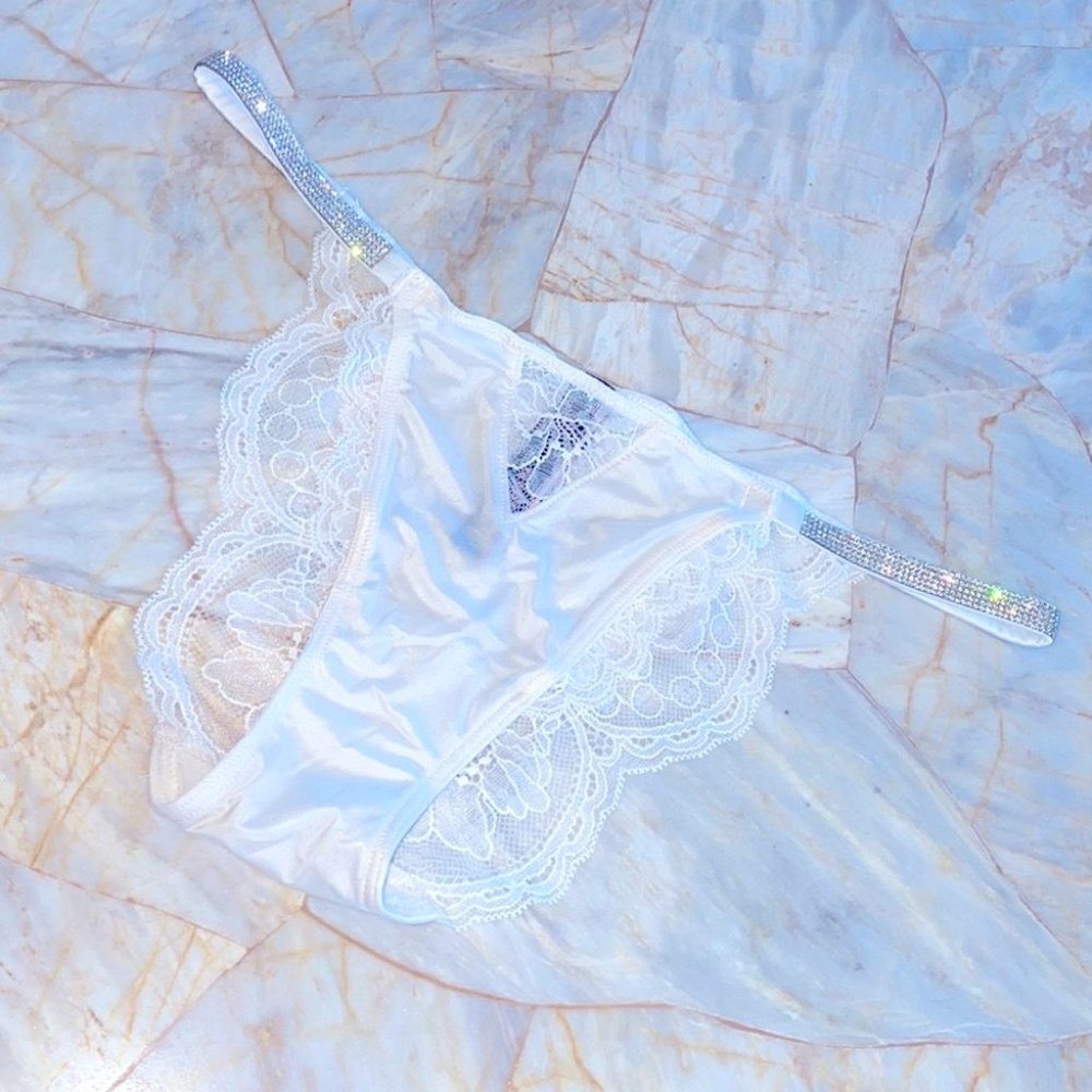 New VERY SEXY Bombshell Shine Cheeky Strap Bikini Panty Crystal Band Underwear